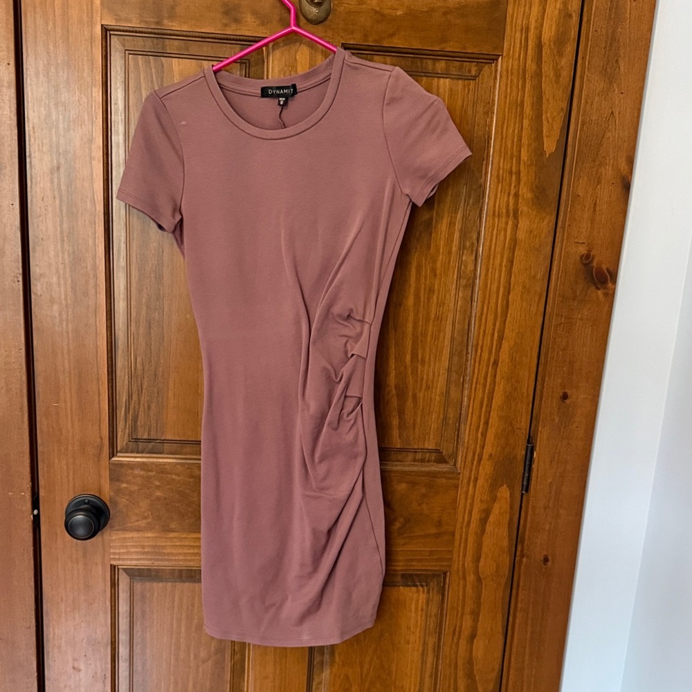 Dynamite Dusty Rose Short Sleeve Side-Ruched Mini Dress